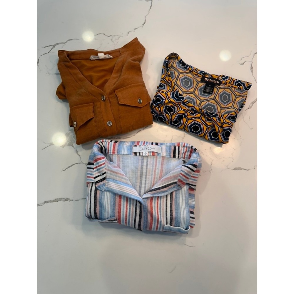 Lot 3 Womens Tops Medium Parallel Skies Eden Olivia BYdesign Stripe Geometric